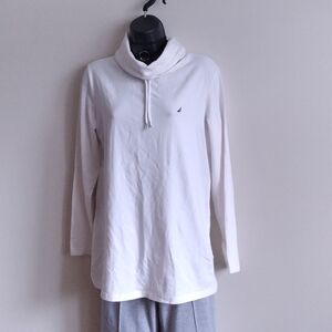 Nautica White Highneck Jawstring Oversized Hoodie #176